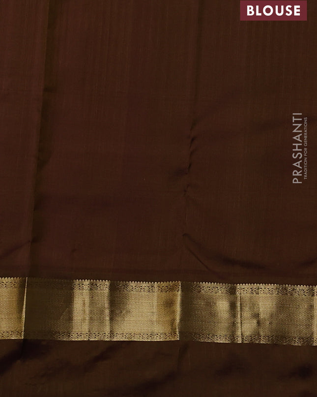 Pure kanchipuram silk saree elaichi green and brown with zari woven buttas and rettapet zari woven border