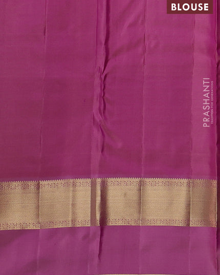 Pure kanchipuram silk saree purple and pastel peach pink with zari woven buttas and rettapet zari woven border