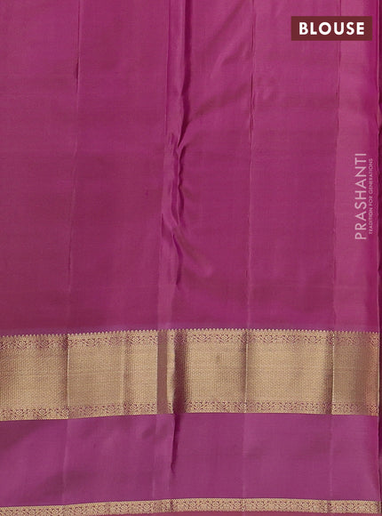 Pure kanchipuram silk saree purple and pastel peach pink with zari woven buttas and rettapet zari woven border