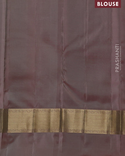 Pure kanchipuram silk saree pastel green and pastel peach with zari woven buttas and rettapet zari woven border