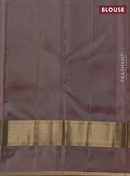 Pure kanchipuram silk saree pastel green and pastel peach with zari woven buttas and rettapet zari woven border