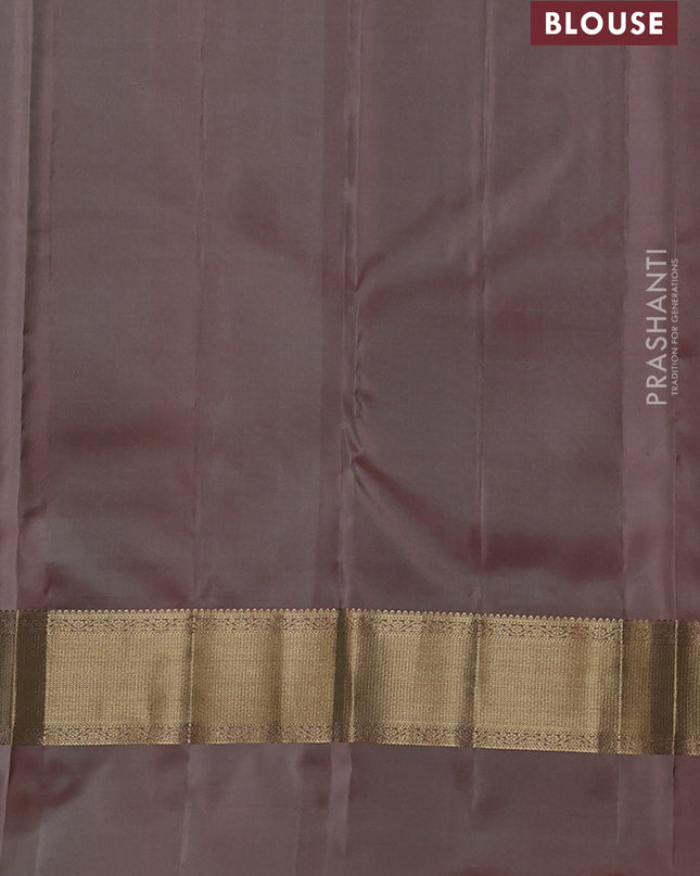 Pure kanchipuram silk saree pastel green and pastel peach with zari woven buttas and rettapet zari woven border