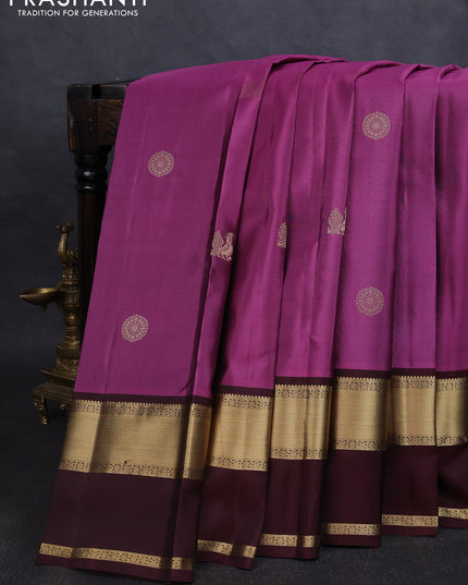 Pure kanchipuram silk saree mauve pink and deep maroon with zari woven buttas and rettapet zari woven border