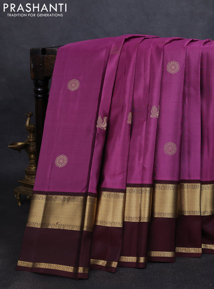 Pure kanchipuram silk saree mauve pink and deep maroon with zari woven buttas and rettapet zari woven border