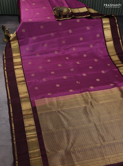 Pure kanchipuram silk saree mauve pink and deep maroon with zari woven buttas and rettapet zari woven border