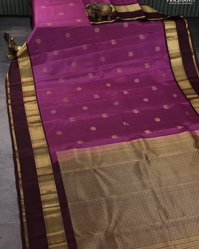 Pure kanchipuram silk saree mauve pink and deep maroon with zari woven buttas and rettapet zari woven border