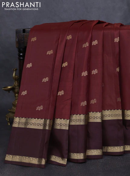 Pure kanchipuram silk saree rustic orange and coffee brown with zari woven buttas and rettapet zari woven border