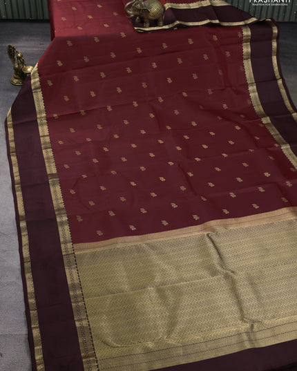 Pure kanchipuram silk saree rustic orange and coffee brown with zari woven buttas and rettapet zari woven border