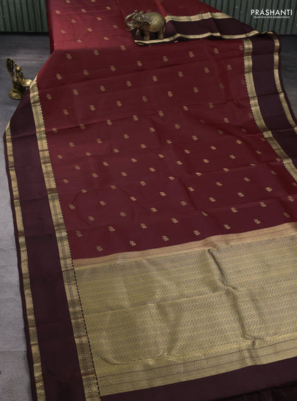 Pure kanchipuram silk saree rustic orange and coffee brown with zari woven buttas and rettapet zari woven border