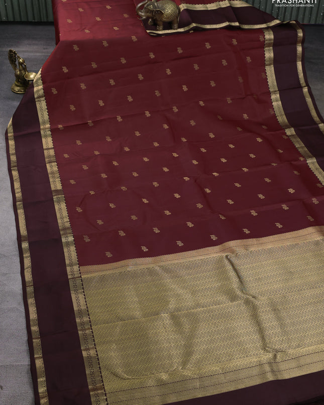 Pure kanchipuram silk saree rustic orange and coffee brown with zari woven buttas and rettapet zari woven border