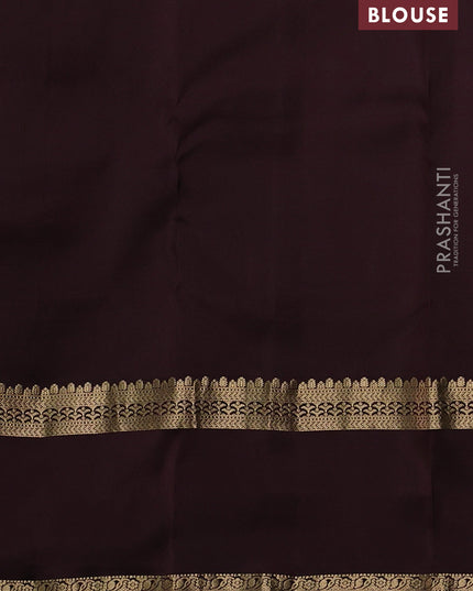 Pure kanchipuram silk saree green and coffee brown with zari woven buttas and rettapet zari woven border