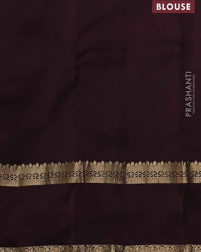 Pure kanchipuram silk saree green and coffee brown with zari woven buttas and rettapet zari woven border