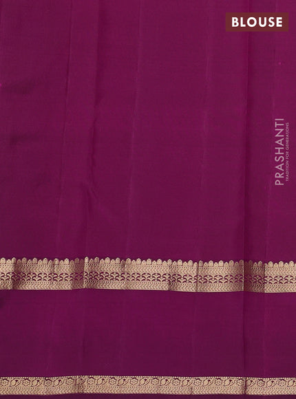 Pure kanchipuram silk saree dual shade of yellowish pink and dark magenta pink with zari woven buttas and rettapet zari woven border
