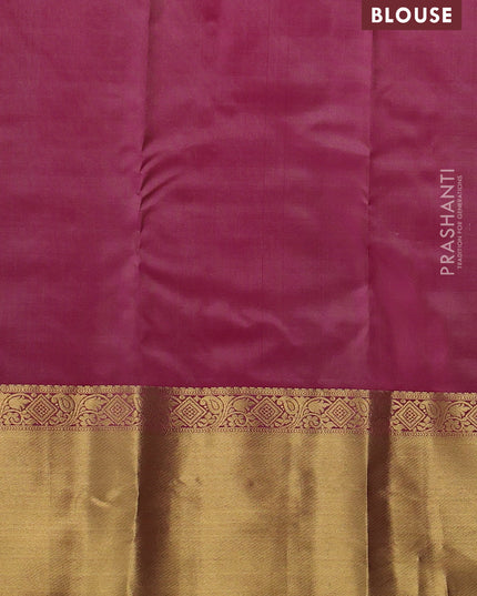 Pure kanchipuram silk saree beige and pink with allover zari checks & buttas and rich zari woven border
