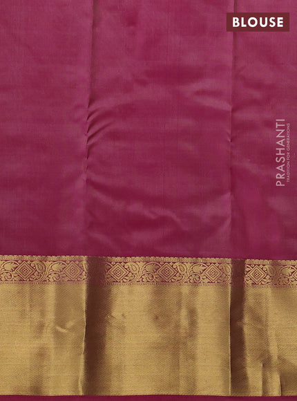 Pure kanchipuram silk saree beige and pink with allover zari checks & buttas and rich zari woven border