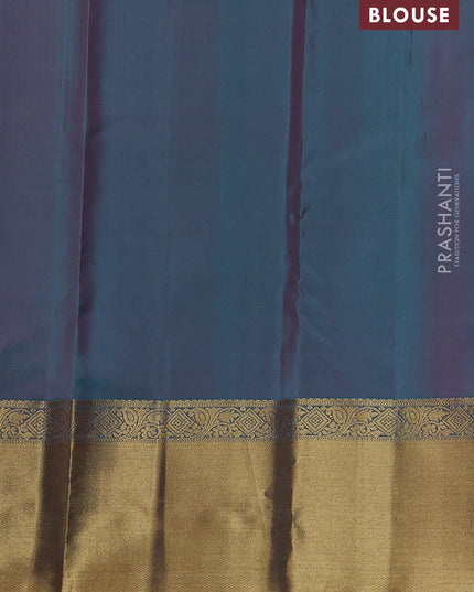 Pure kanchipuram silk saree light pink and teal blue with allover zari checks & buttas and rich zari woven border