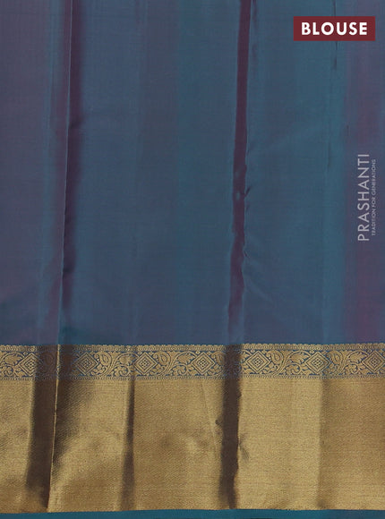 Pure kanchipuram silk saree light pink and teal blue with allover zari checks & buttas and rich zari woven border