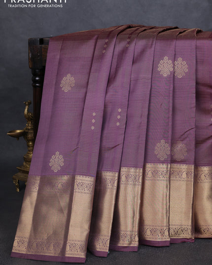 Pure kanchipuram silk saree pastel jamun and pink with allover vairaosi pattern & zari buttas and long rich zari woven border