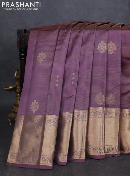Pure kanchipuram silk saree pastel jamun and pink with allover vairaosi pattern & zari buttas and long rich zari woven border