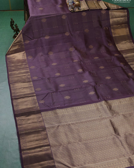 Pure kanchipuram silk saree pastel jamun and pink with allover vairaosi pattern & zari buttas and long rich zari woven border