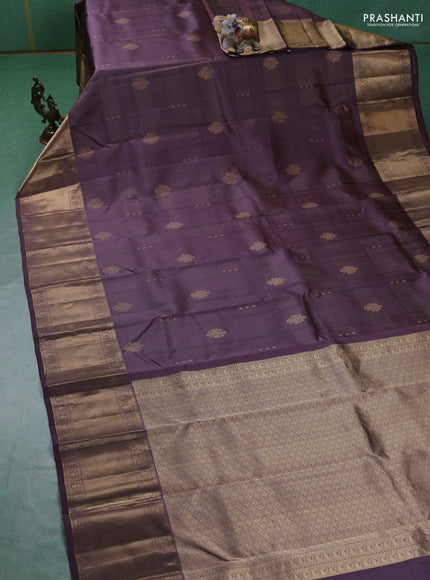 Pure kanchipuram silk saree pastel jamun and pink with allover vairaosi pattern & zari buttas and long rich zari woven border