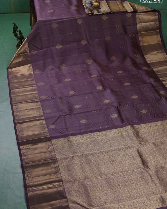 Pure kanchipuram silk saree pastel jamun and pink with allover vairaosi pattern & zari buttas and long rich zari woven border