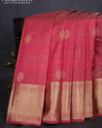 Pure kanchipuram silk saree pink shade and bottle green with allover vairaosi pattern & zari buttas and long rich zari woven border
