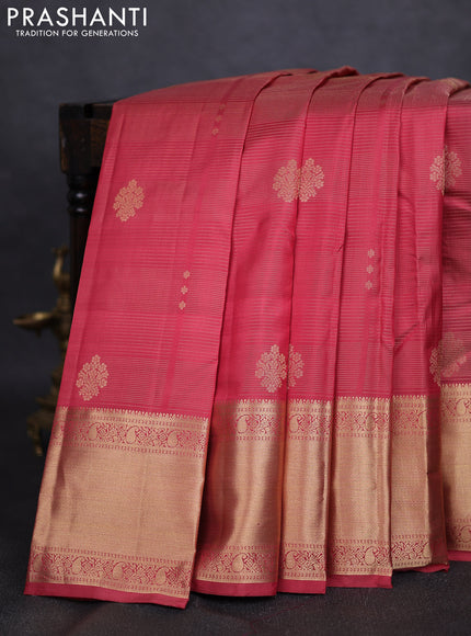 Pure kanchipuram silk saree pink shade and bottle green with allover vairaosi pattern & zari buttas and long rich zari woven border