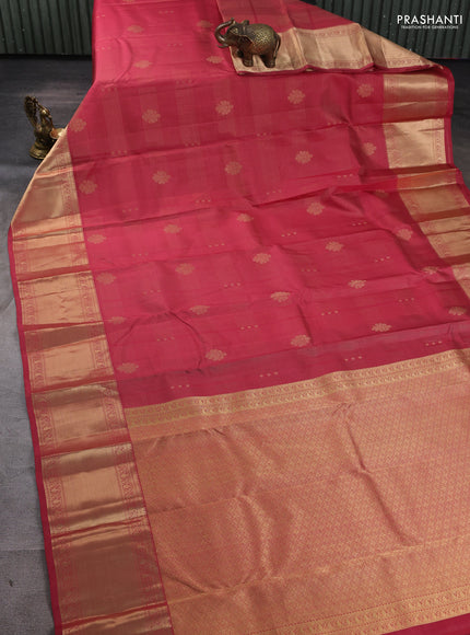 Pure kanchipuram silk saree pink shade and bottle green with allover vairaosi pattern & zari buttas and long rich zari woven border