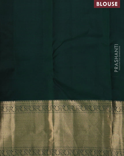 Pure kanchipuram silk saree pink shade and bottle green with allover vairaosi pattern & zari buttas and long rich zari woven border
