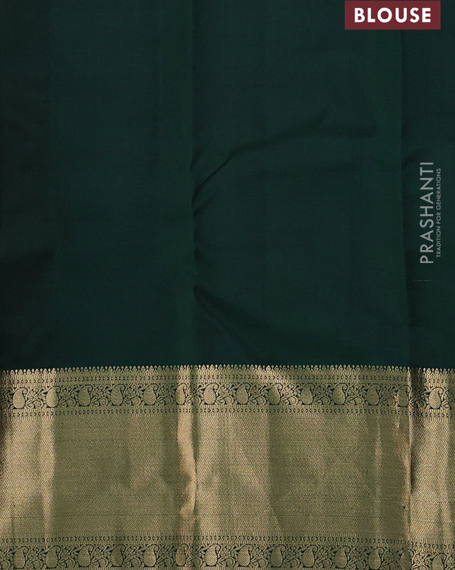 Pure kanchipuram silk saree pink shade and bottle green with allover vairaosi pattern & zari buttas and long rich zari woven border