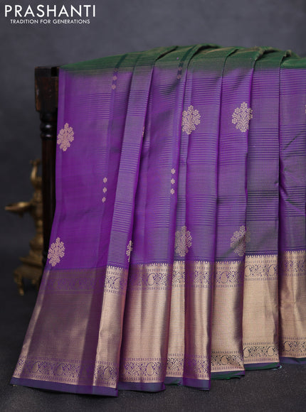 Pure kanchipuram silk saree dual tone greenish violet and dual tone magenta pink with allover vairaosi pattern & zari buttas and long rich zari woven border
