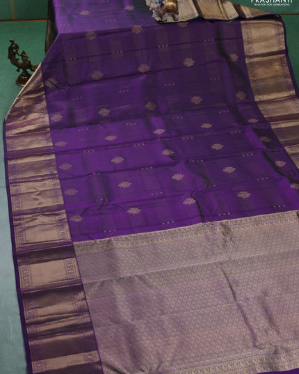 Pure kanchipuram silk saree dual tone greenish violet and dual tone magenta pink with allover vairaosi pattern & zari buttas and long rich zari woven border
