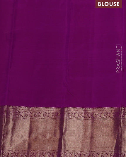Pure kanchipuram silk saree dual tone greenish violet and dual tone magenta pink with allover vairaosi pattern & zari buttas and long rich zari woven border