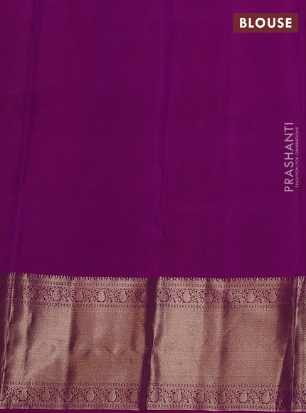 Pure kanchipuram silk saree dual tone greenish violet and dual tone magenta pink with allover vairaosi pattern & zari buttas and long rich zari woven border
