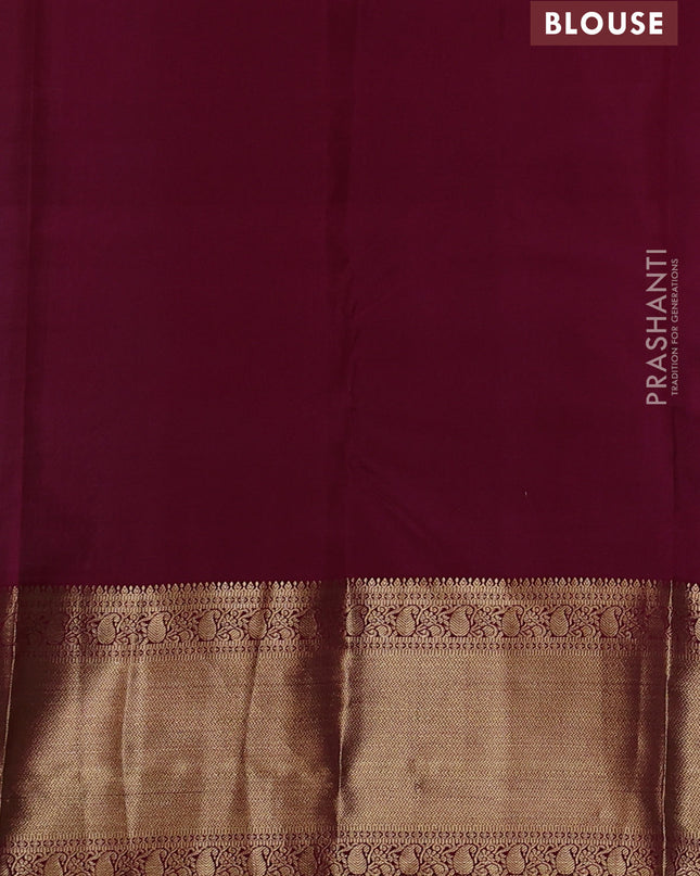 Pure kanchipuram silk saree pastel green and dark magenta pink with allover vairaosi pattern & zari buttas and long rich zari woven border