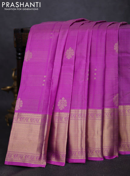 Pure kanchipuram silk saree lavender shade and teal green with allover vairaosi pattern & zari buttas and long rich zari woven border