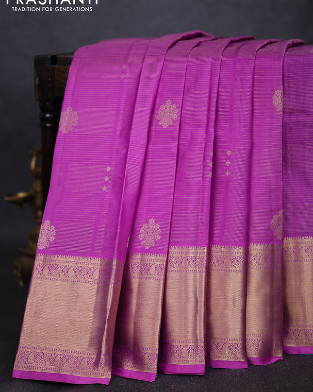 Pure kanchipuram silk saree lavender shade and teal green with allover vairaosi pattern & zari buttas and long rich zari woven border
