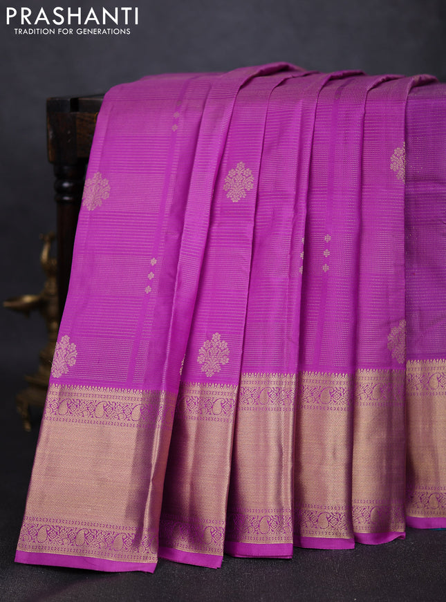 Pure kanchipuram silk saree lavender shade and teal green with allover vairaosi pattern & zari buttas and long rich zari woven border
