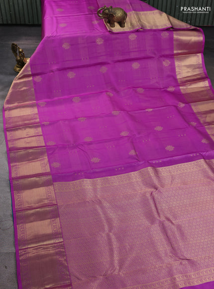 Pure kanchipuram silk saree lavender shade and teal green with allover vairaosi pattern & zari buttas and long rich zari woven border