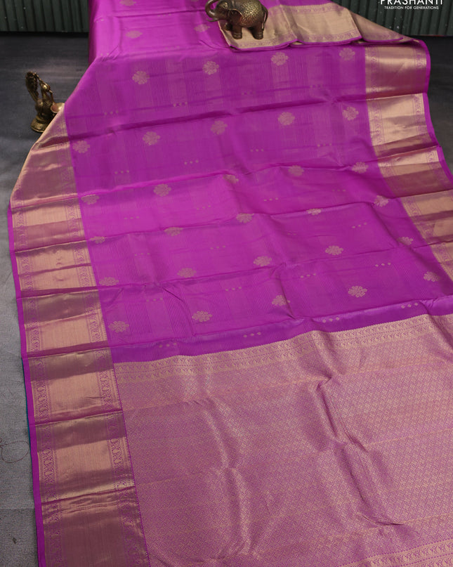 Pure kanchipuram silk saree lavender shade and teal green with allover vairaosi pattern & zari buttas and long rich zari woven border