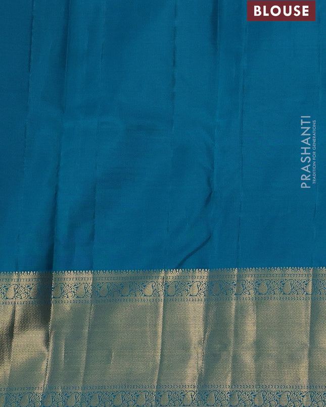Pure kanchipuram silk saree lavender shade and teal green with allover vairaosi pattern & zari buttas and long rich zari woven border