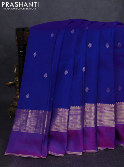Pure kanchipuram silk saree royal blue and purple with zari woven buttas and ganga jamuna border