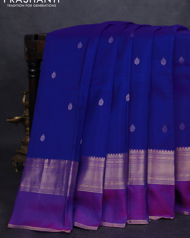 Pure kanchipuram silk saree royal blue and purple with zari woven buttas and ganga jamuna border