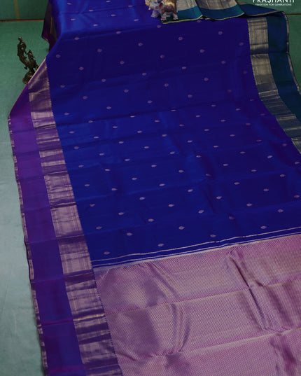 Pure kanchipuram silk saree royal blue and purple with zari woven buttas and ganga jamuna border