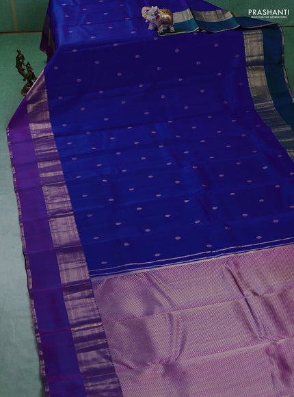 Pure kanchipuram silk saree royal blue and purple with zari woven buttas and ganga jamuna border