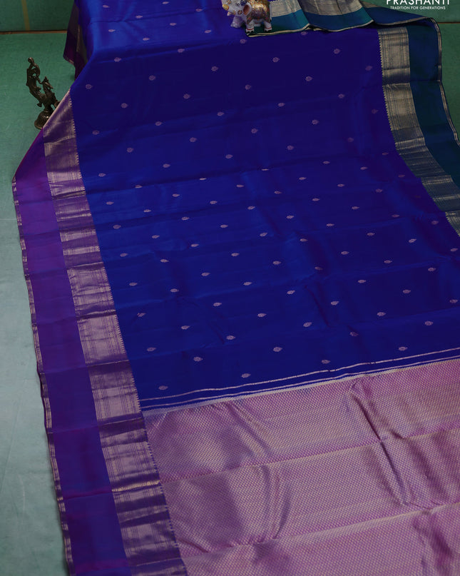 Pure kanchipuram silk saree royal blue and purple with zari woven buttas and ganga jamuna border