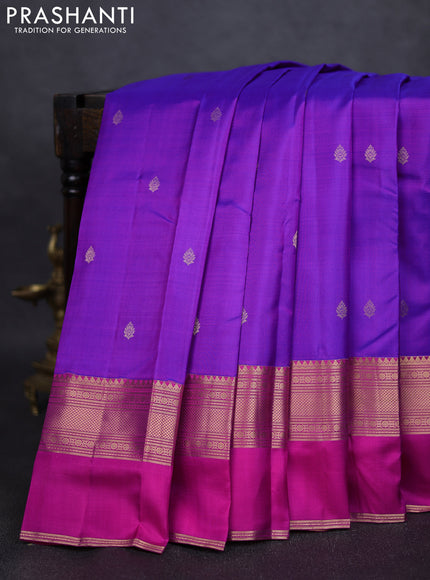 Pure kanchipuram silk saree purple and dual tone pink with zari woven buttas and ganga jamuna border