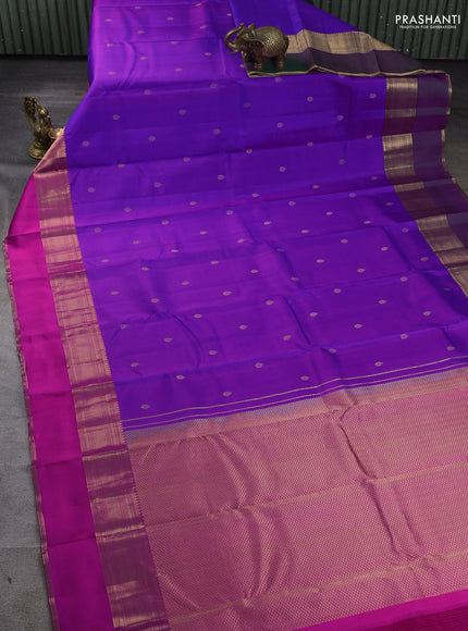 Pure kanchipuram silk saree purple and dual tone pink with zari woven buttas and ganga jamuna border