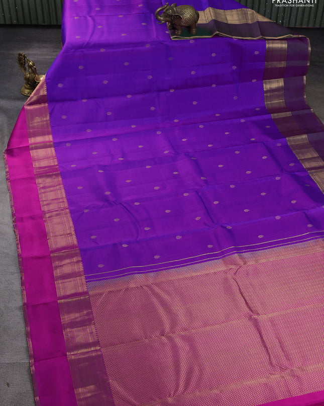 Pure kanchipuram silk saree purple and dual tone pink with zari woven buttas and ganga jamuna border
